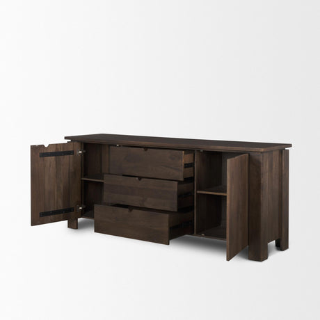 Mercana Wallen 2 Door Solid Dark Brown Wood w/ 3 Drawers Sideboard