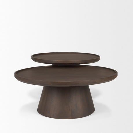 Mercana Takoda Dark Brown Wood Tapered Drum Nesting Coffee Tables