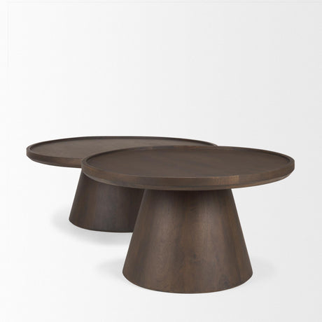 Mercana Takoda Dark Brown Wood Tapered Drum Nesting Coffee Tables