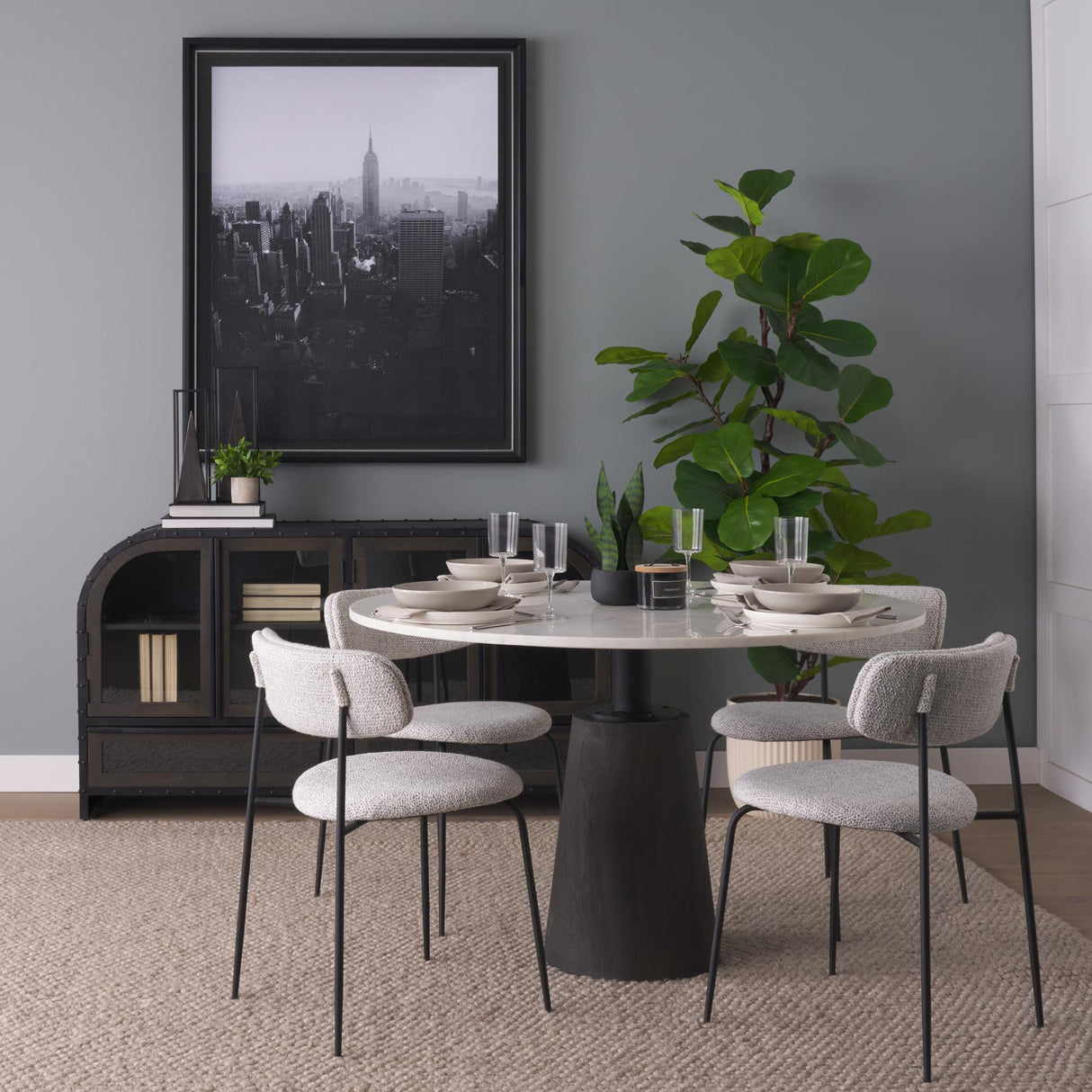 Mercana Casey Matte Black Metal w/ Gray Fabric Dining Chair