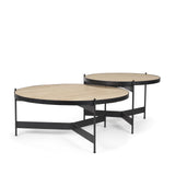 Mercana Wade Travertine Marble w/ Matte Black Metal Coffee Tables