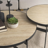 Mercana Wade Travertine Marble w/ Matte Black Metal Coffee Tables