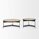 Mercana Wade Travertine Marble w/ Matte Black Metal Coffee Tables