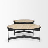 Mercana Wade Travertine Marble w/ Matte Black Metal Coffee Tables
