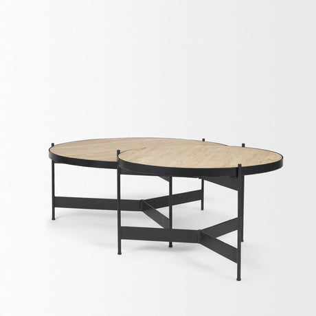 Mercana Wade Travertine Marble w/ Matte Black Metal Coffee Tables