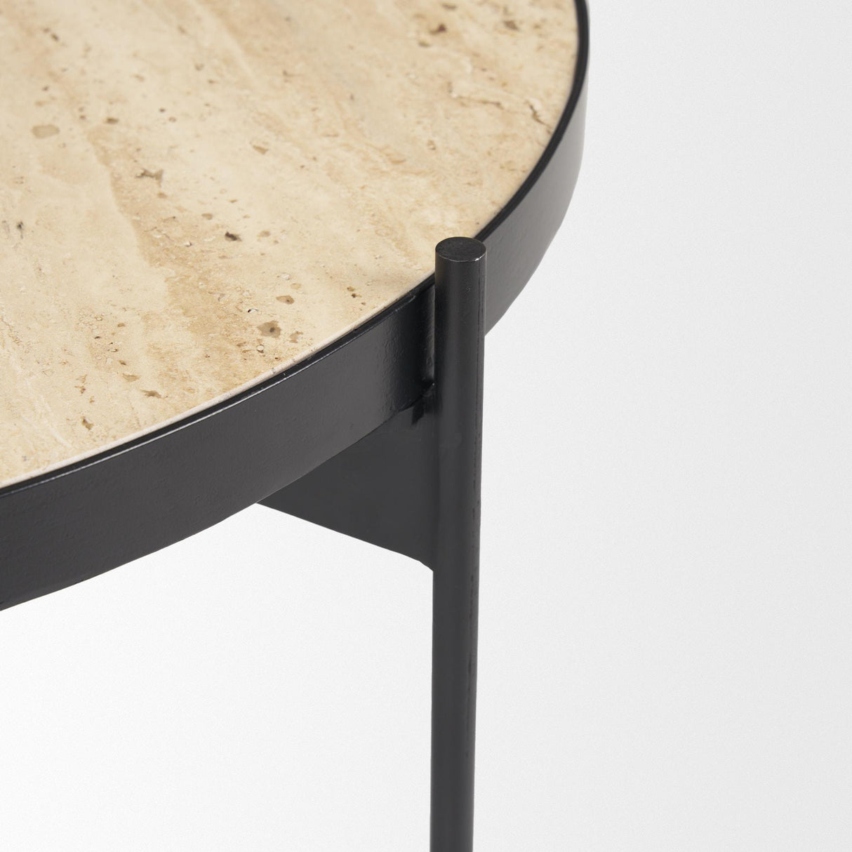 Mercana Wade Travertine Marble w/ Matte Black Metal Coffee Tables