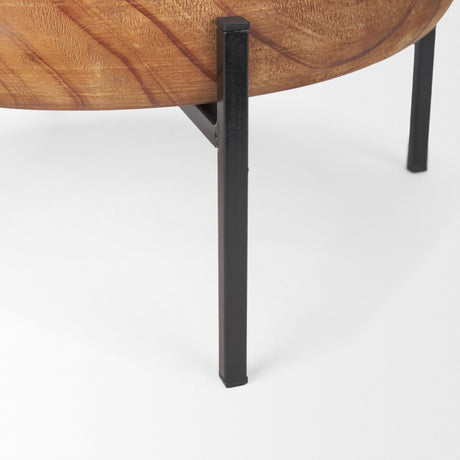 Mercana Wally Round Medium Brown Wood w/ Matte Black Metal Stand Trays