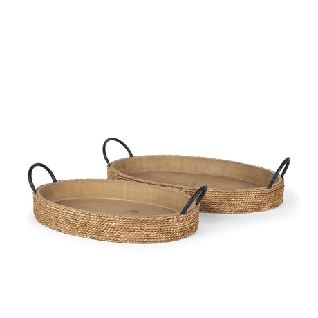 Mercana Wheaton Light Brown Wood w/ Natural Jute Serving Trays