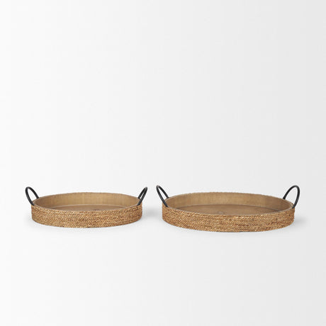 Mercana Wheaton Light Brown Wood w/ Natural Jute Serving Trays