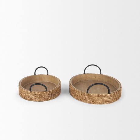 Mercana Wheaton Light Brown Wood w/ Natural Jute Serving Trays