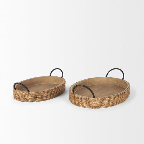 Mercana Wheaton Light Brown Wood w/ Natural Jute Serving Trays