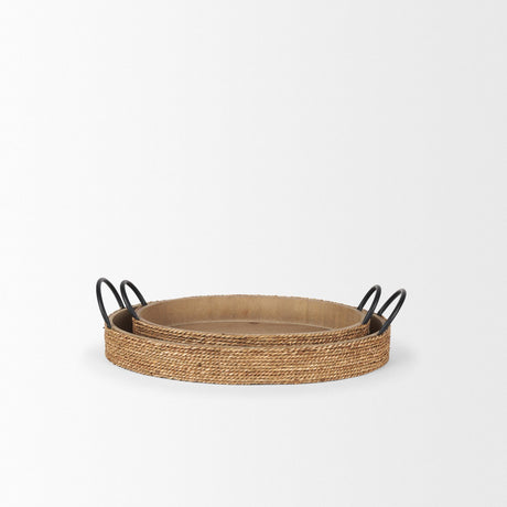 Mercana Wheaton Light Brown Wood w/ Natural Jute Serving Trays