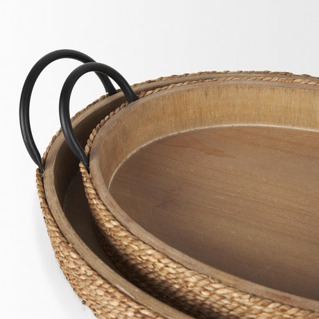 Mercana Wheaton Light Brown Wood w/ Natural Jute Serving Trays