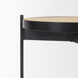 Mercana Wade Travertine Marble w/ Matte Black Metal End Tables
