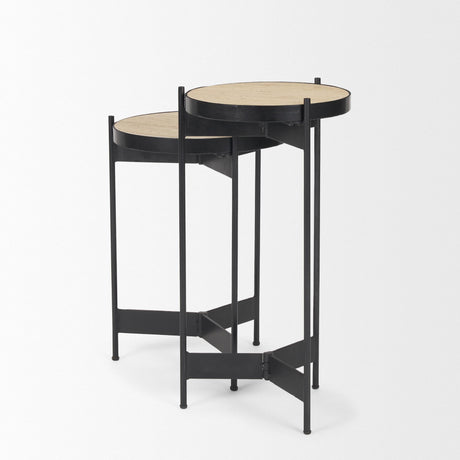 Mercana Wade Travertine Marble w/ Matte Black Metal End Tables