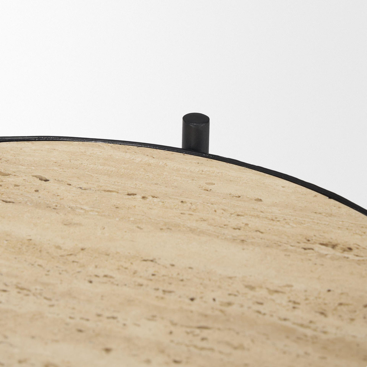 Mercana Wade Travertine Marble w/ Matte Black Metal End Tables