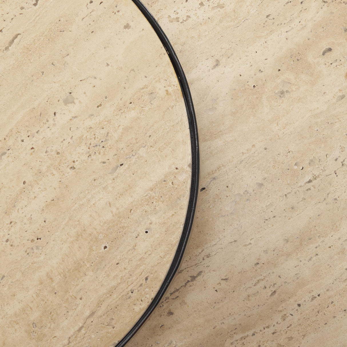 Mercana Wade Travertine Marble w/ Matte Black Metal End Tables