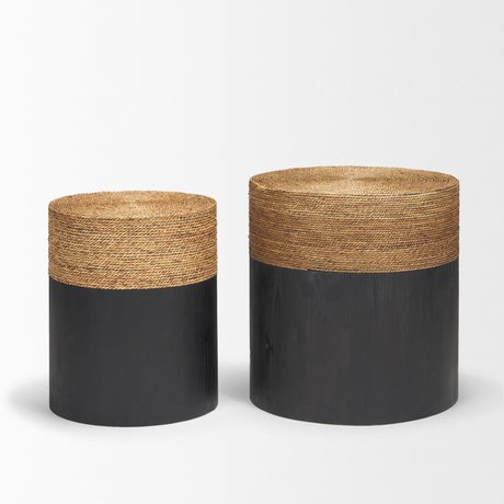 Mercana Wenopa Matte Black Wood w/ Natural Jute Accent Tables