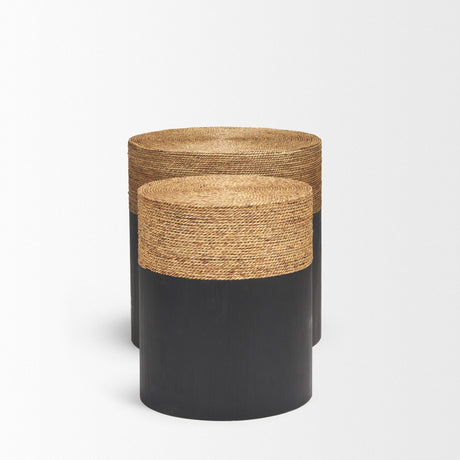 Mercana Wenopa Matte Black Wood w/ Natural Jute Accent Tables