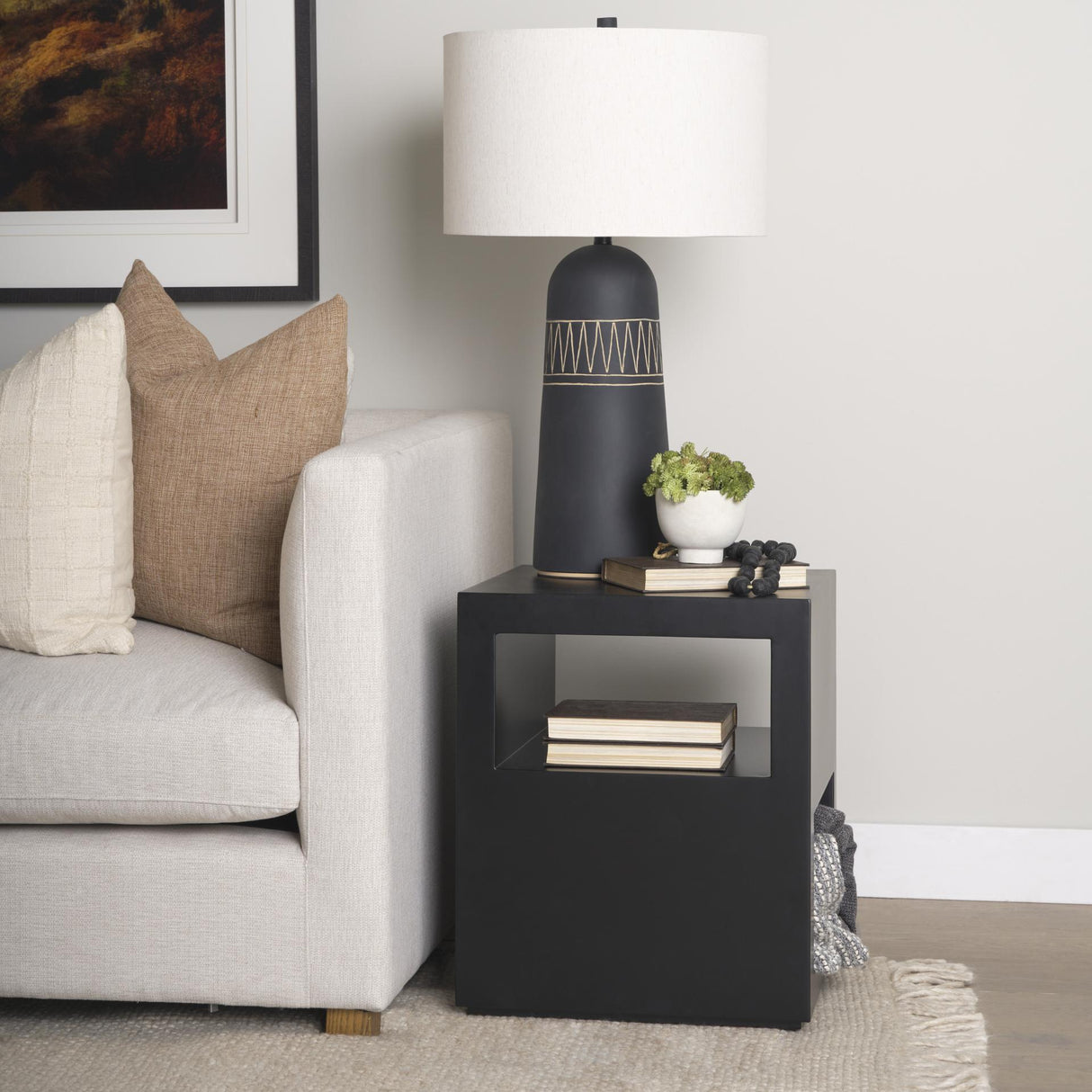 Mercana Vondra Matte Black Metal w/ Open Shelves Side table