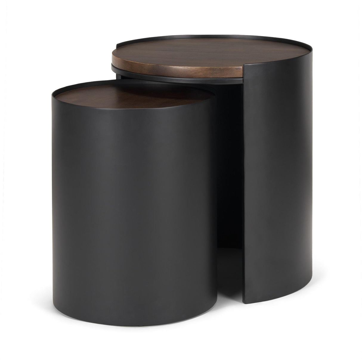 Mercana Varden Matte Black Metal w/ Dark Brown Wood Top Nesting Accent Tables