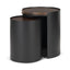Mercana Varden Matte Black Metal w/ Dark Brown Wood Top Nesting Accent Tables