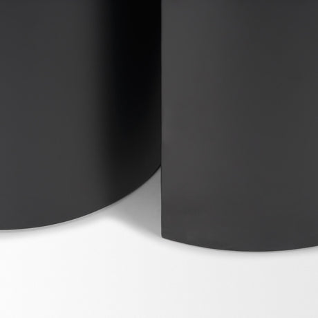 Mercana Varden Matte Black Metal w/ Dark Brown Wood Top Nesting Accent Tables