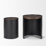 Mercana Varden Matte Black Metal w/ Dark Brown Wood Top Nesting Accent Tables