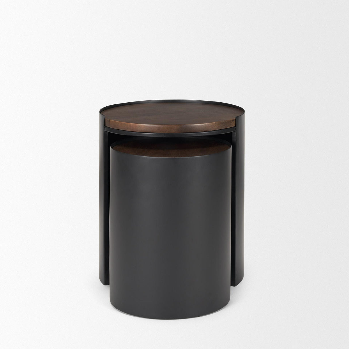 Mercana Varden Matte Black Metal w/ Dark Brown Wood Top Nesting Accent Tables