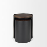 Mercana Varden Matte Black Metal w/ Dark Brown Wood Top Nesting Accent Tables