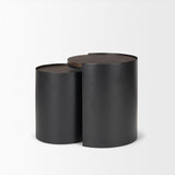 Mercana Varden Matte Black Metal w/ Dark Brown Wood Top Nesting Accent Tables