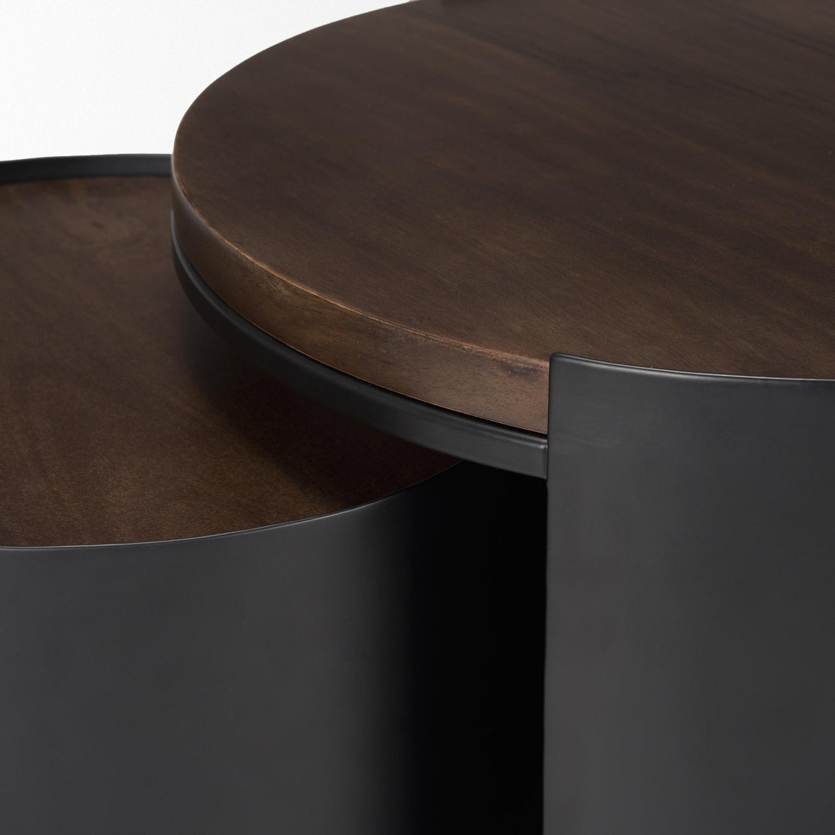 Mercana Varden Matte Black Metal w/ Dark Brown Wood Top Nesting Accent Tables