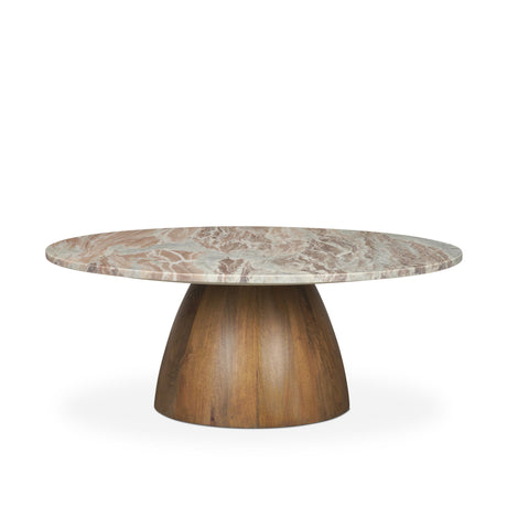 Mercana Allyson Round Brown Pedestal w/ Pink Marble Top Coffee Table