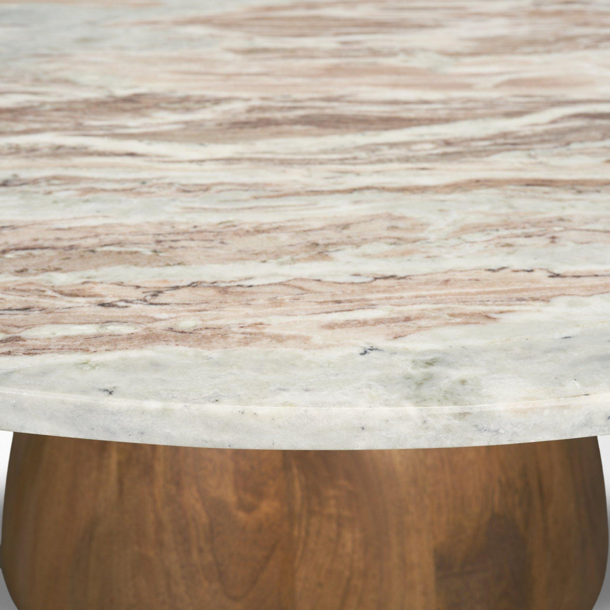 Mercana Allyson Round Brown Pedestal w/ Pink Marble Top Coffee Table