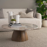 Mercana Allyson Round Brown Pedestal w/ Pink Marble Top Coffee Table