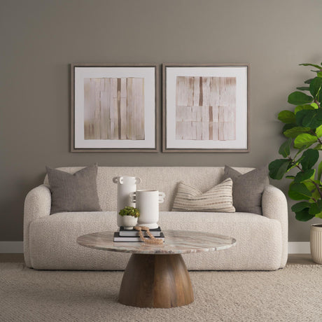 Mercana Allyson Round Brown Pedestal w/ Pink Marble Top Coffee Table