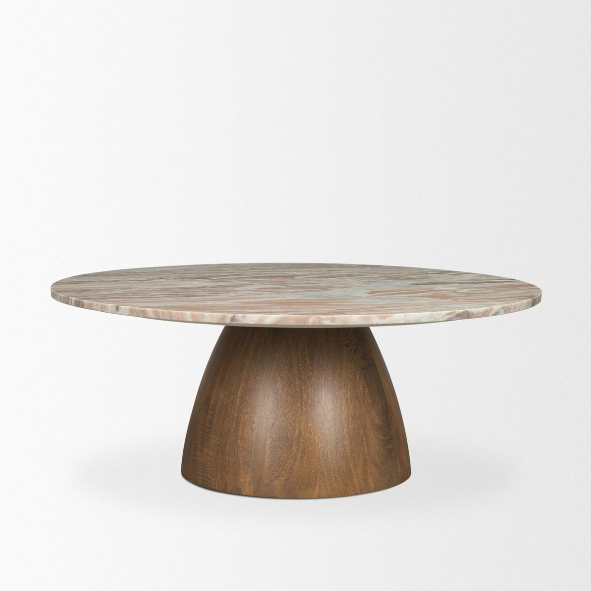 Mercana Allyson Round Brown Pedestal w/ Pink Marble Top Coffee Table