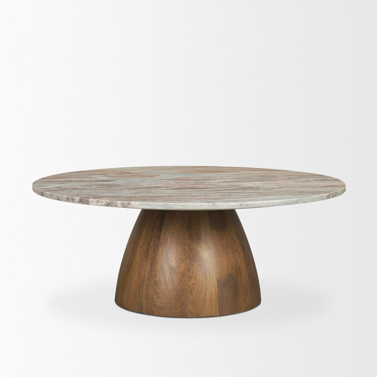 Mercana Allyson Round Brown Pedestal w/ Pink Marble Top Coffee Table