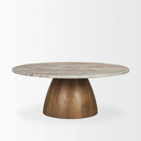 Mercana Allyson Round Brown Pedestal w/ Pink Marble Top Coffee Table
