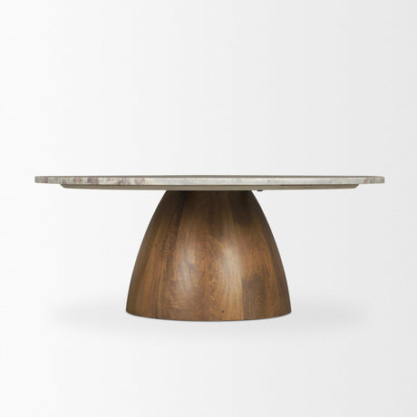 Mercana Allyson Round Brown Pedestal w/ Pink Marble Top Coffee Table