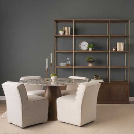 Mercana Allyson 54" Round Brown Pedestal w/ Pink Marble Top Dining Table