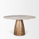 Mercana Allyson 54" Round Brown Pedestal w/ Pink Marble Top Dining Table