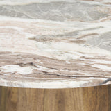 Mercana Allyson 54" Round Brown Pedestal w/ Pink Marble Top Dining Table