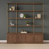 Mercana Baron 4-Door Dark Brown Wood w/ Antique Brass Metal Open Shelving Unit
