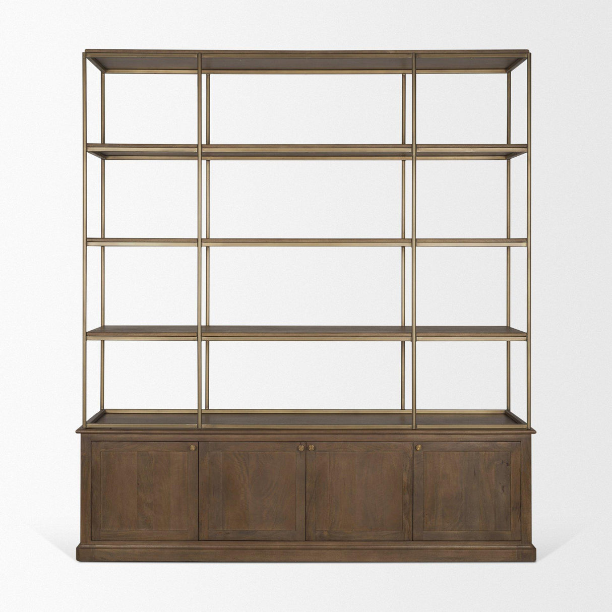 Mercana Baron 4-Door Dark Brown Wood w/ Antique Brass Metal Open Shelving Unit