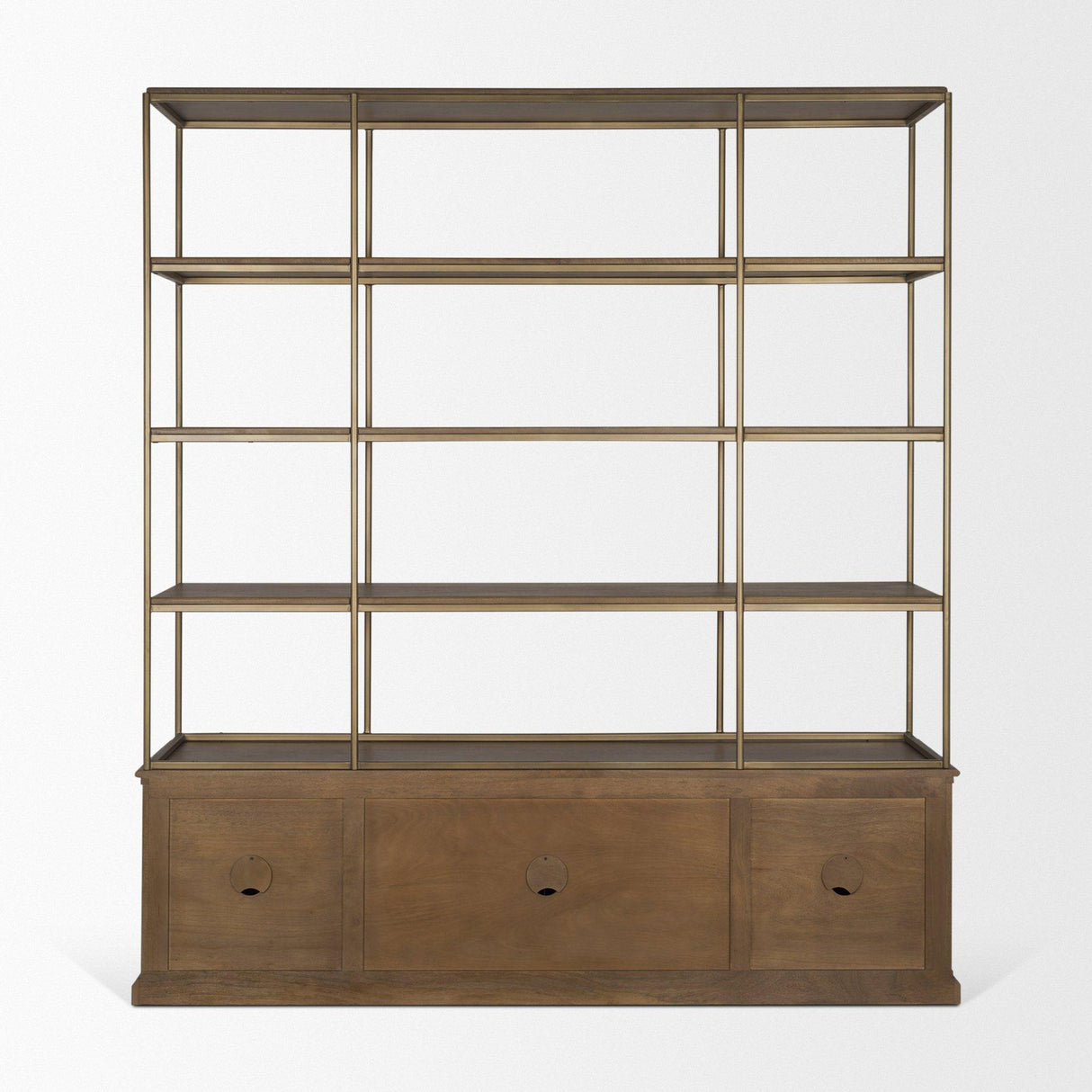 Mercana Baron 4-Door Dark Brown Wood w/ Antique Brass Metal Open Shelving Unit