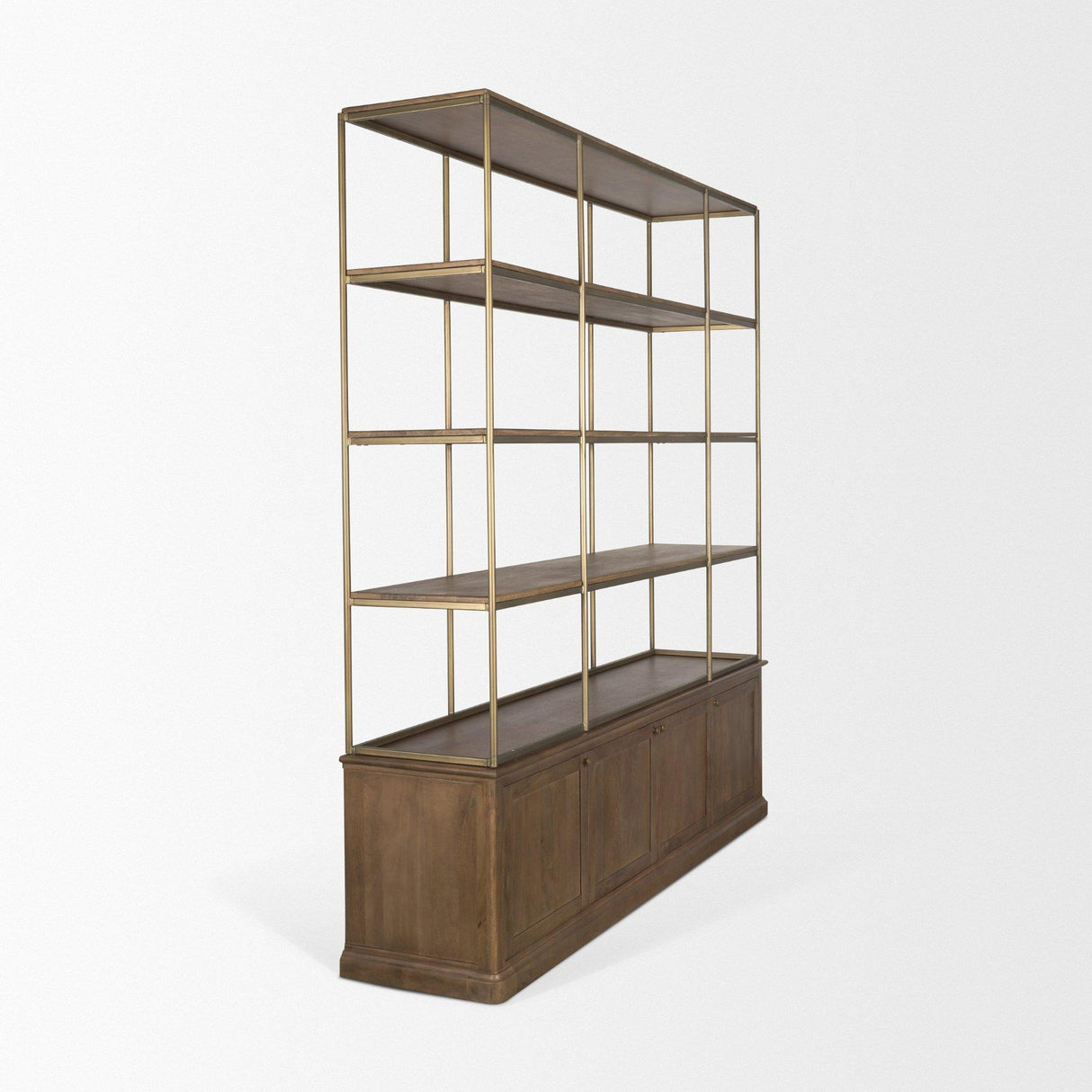 Mercana Baron 4-Door Dark Brown Wood w/ Antique Brass Metal Open Shelving Unit