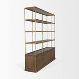 Mercana Baron 4-Door Dark Brown Wood w/ Antique Brass Metal Open Shelving Unit