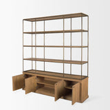 Mercana Braxton Light Brown Wood w/ Antiqued Brass Metal 3 Tiers 2 Door Shelving Unit