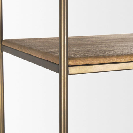 Mercana Braxton Light Brown Wood w/ Antiqued Brass Metal 3 Tiers 2 Door Shelving Unit